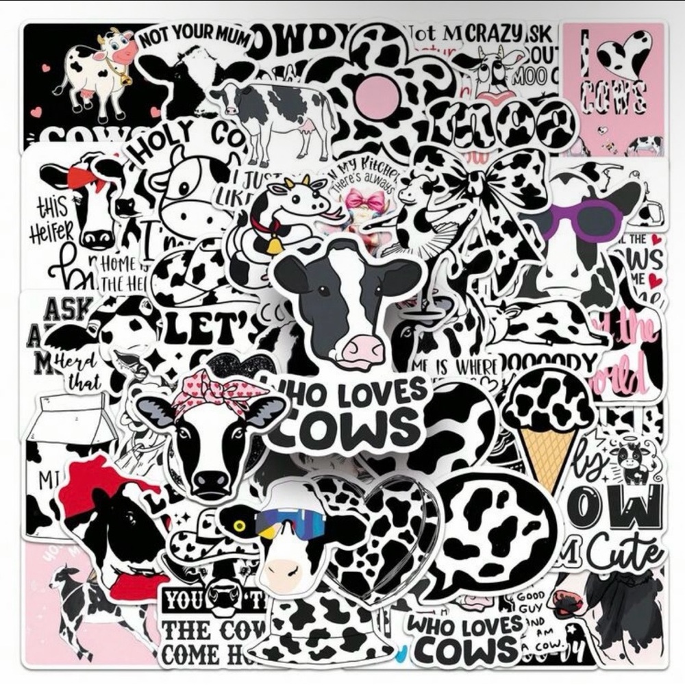 50 Cow Themed Stickers